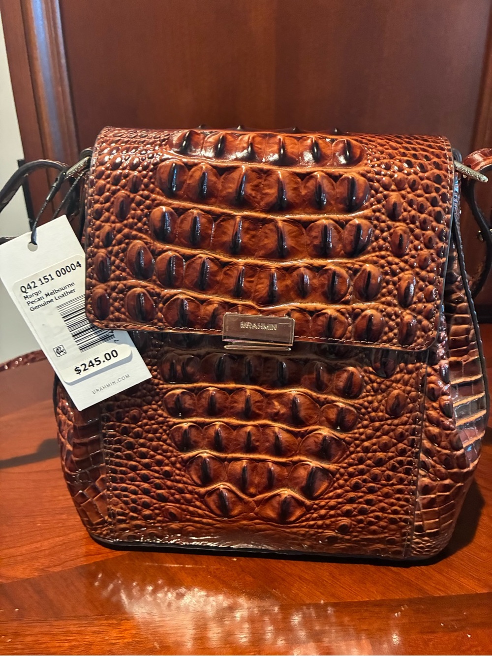 Brahmin Brown Croc-Embossed Leather Messenger Bag